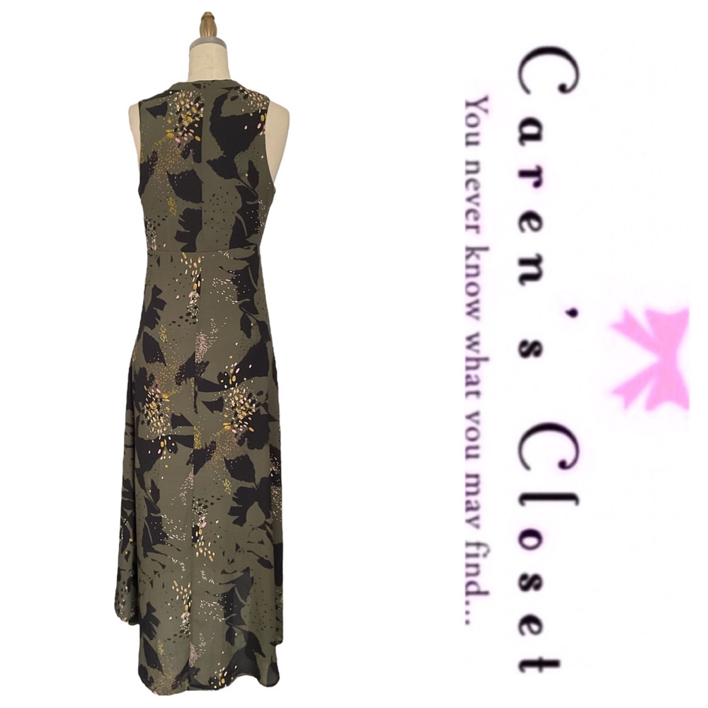 Bar III Olive Green Organic Print Sleeveless High Low Midi Dress - Picture 9 of 11
